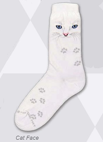 White Cat Face Socks from Critter Socks